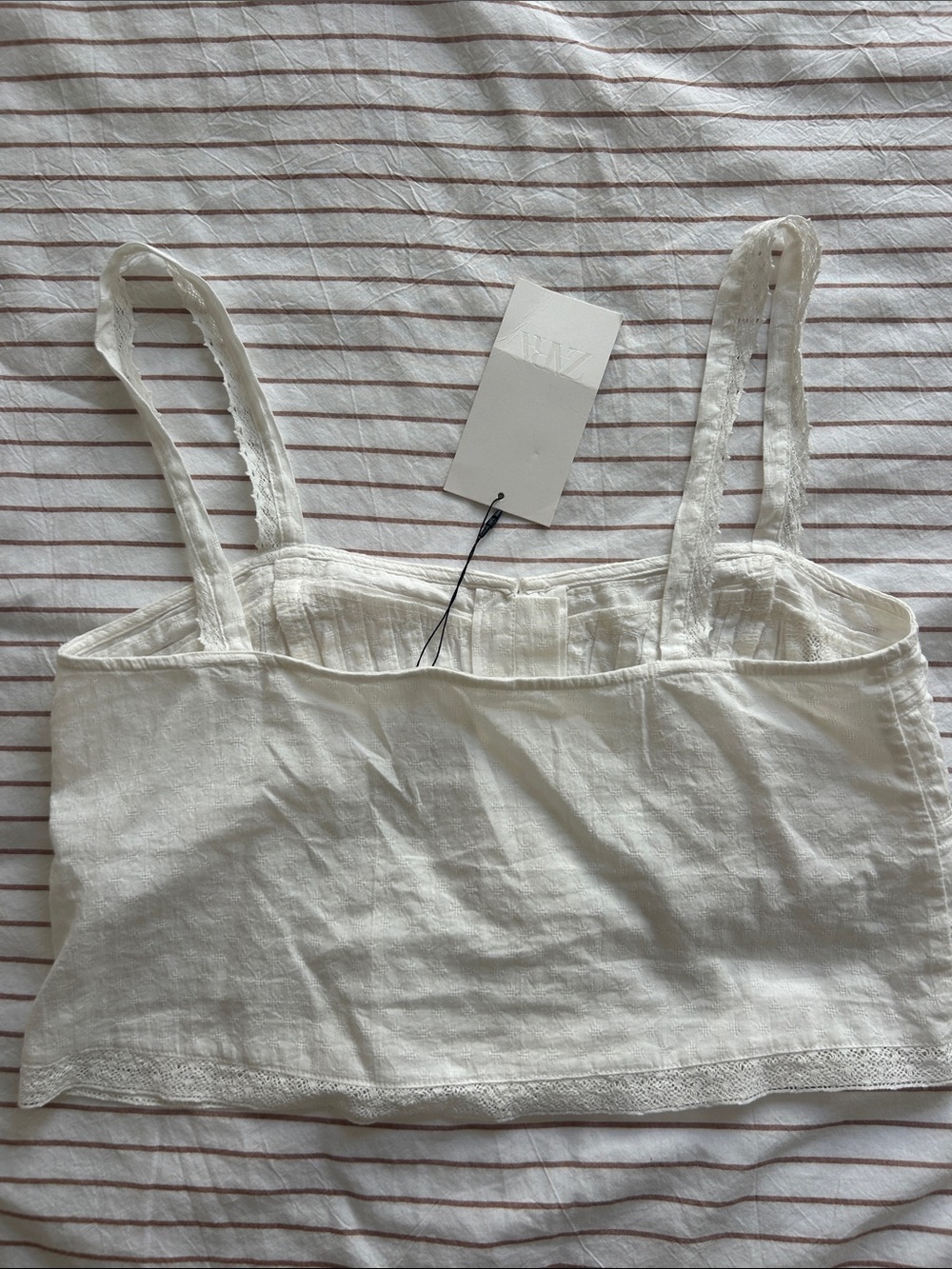 Zara White Lace-Trim Button Front Cropped Tank - Picture 6 of 6